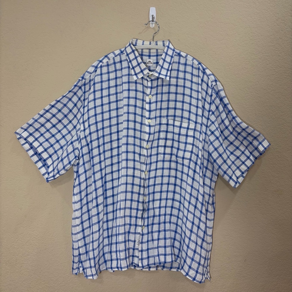 Peter Millar Men's Linen Short Sleeve Shirt Size XL Checked Preppy Boho Casual